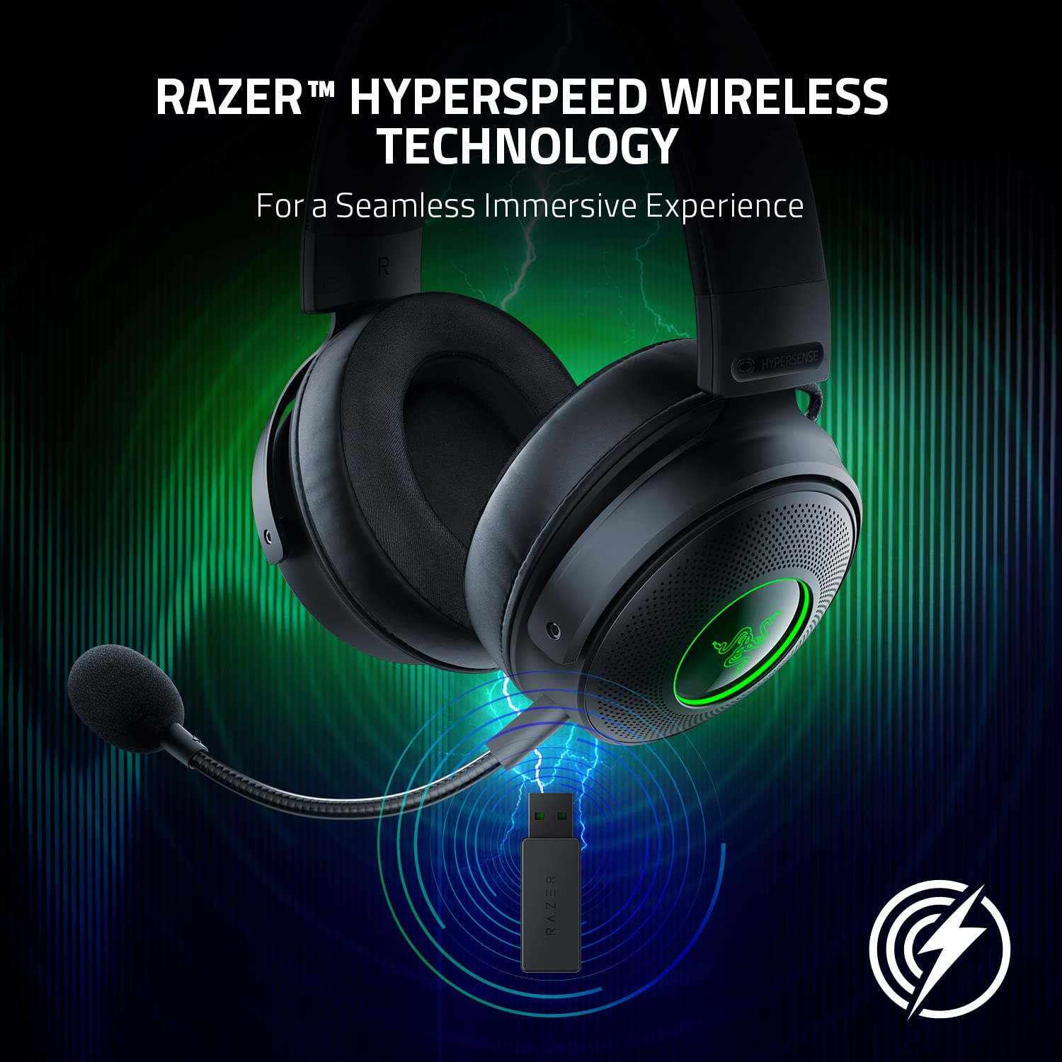 Razer Kraken V3 Pro Wireless Gaming Headset with Haptic Feedback - THX Spatial Audio, 50mm Titanium Drivers & Memory Foam Earcups for PC, PS5, Xbox - Perfect for FPS, Battle Royale & Immersive Gaming Experience