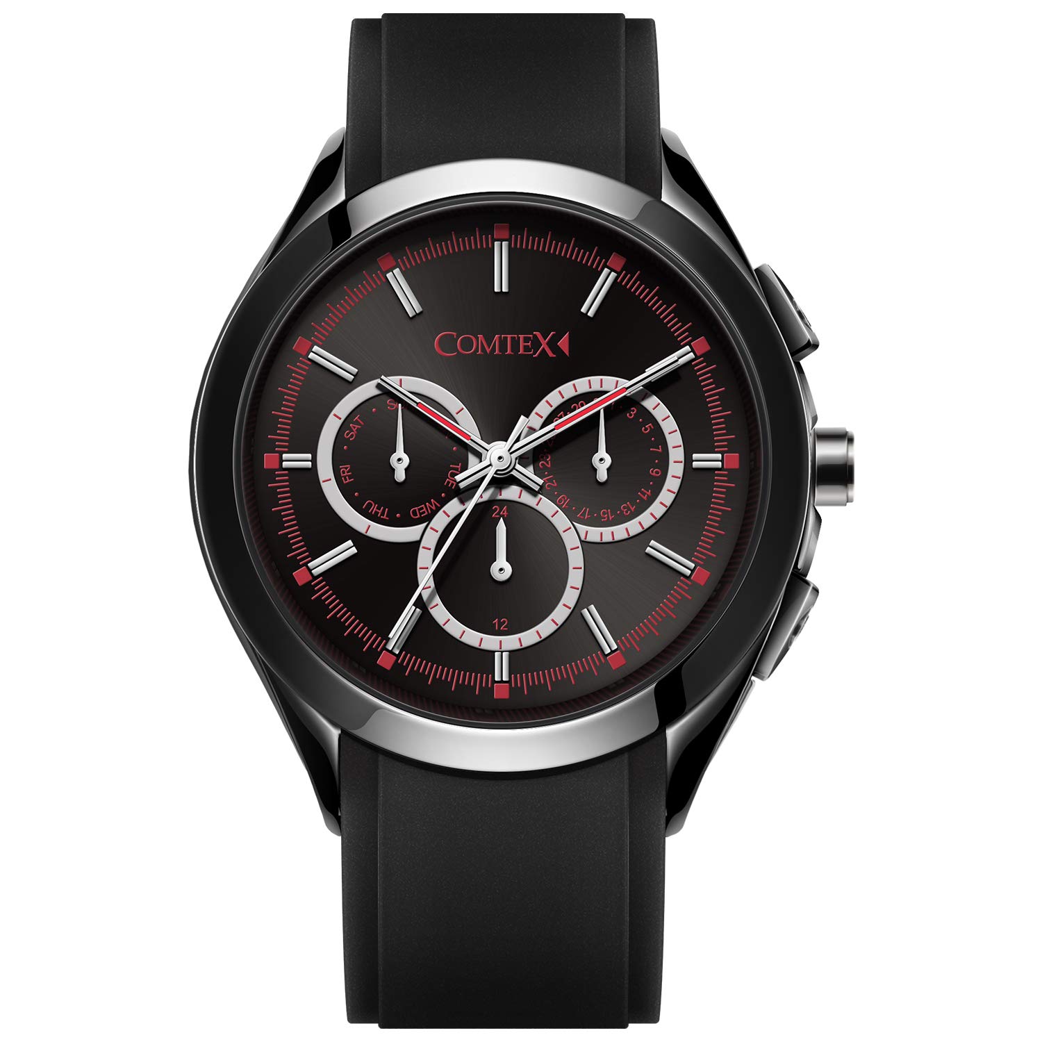 COMTEX Men's Black Sports Watch - Japanese Quartz Movement, Silicone Strap, Waterproof & Durable - Perfect for Running, Gym & Outdoor Activities