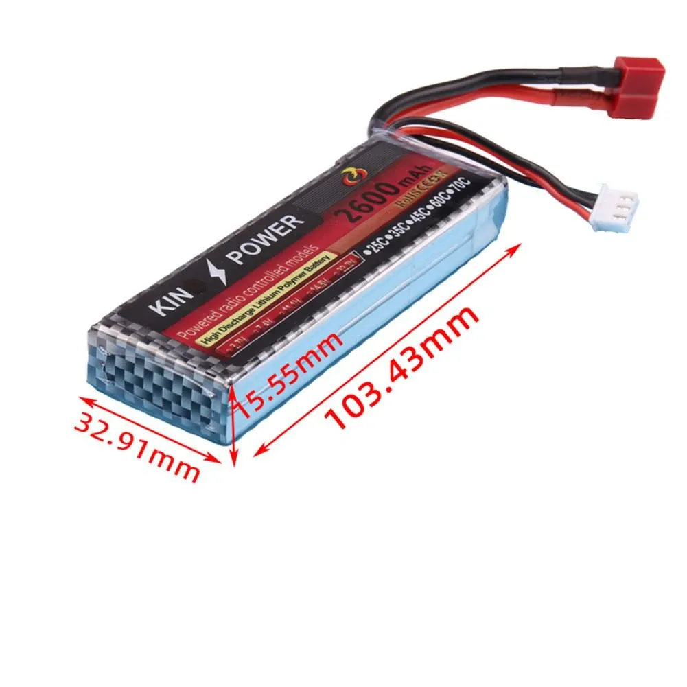 Upgrade 7.4V 2600mAh LiPo Battery with T Plug for WLtoys 144001 124019 104001 124016 124017 1/14 Scale RC Cars - Perfect for Off-Road Racing & Drift Performance