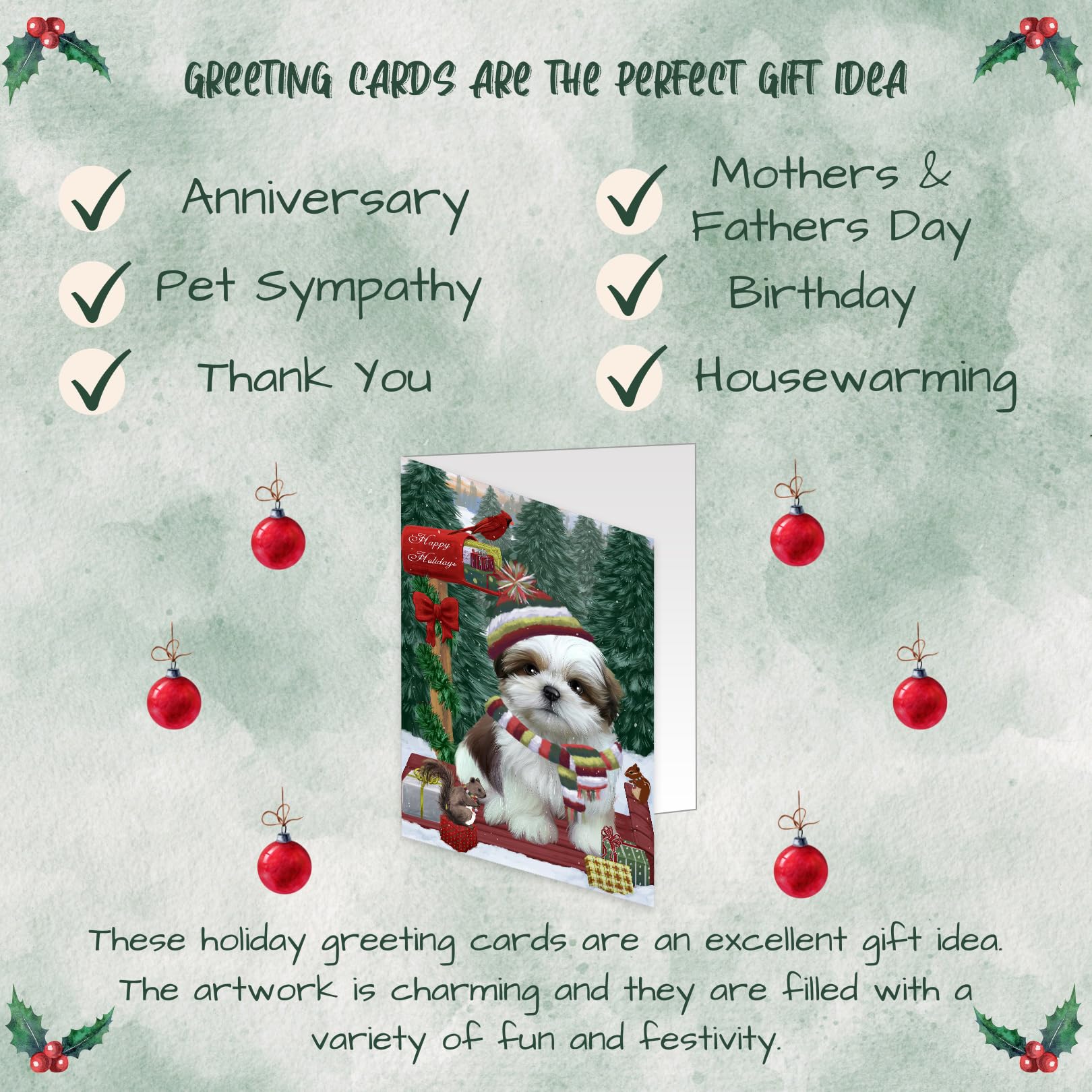 Christmas Woodland Sled Shih Tzu Dog Greeting Cards - 10 Pack Adorable Pet Holiday Cards with Envelopes - Cute Dog Christmas Invitations for Pet Lovers - Perfect for Holiday Greetings, Gift Exchanges & Festive Decorations