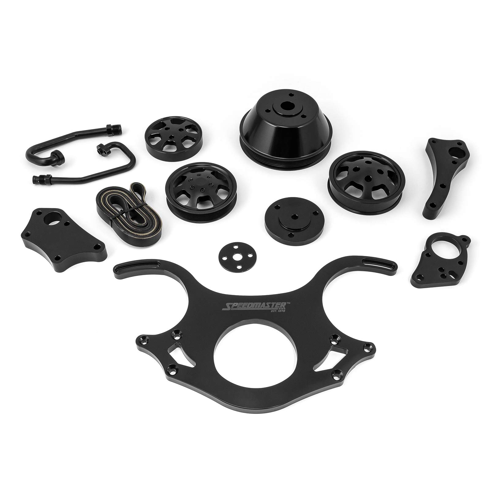 Speedmaster 1-415-002-02 Complete Aluminum Serpentine Pulley Kit for Chevy BBC 454 Engines - Black | High-Performance Upgrade for Muscle Cars & Hot Rods