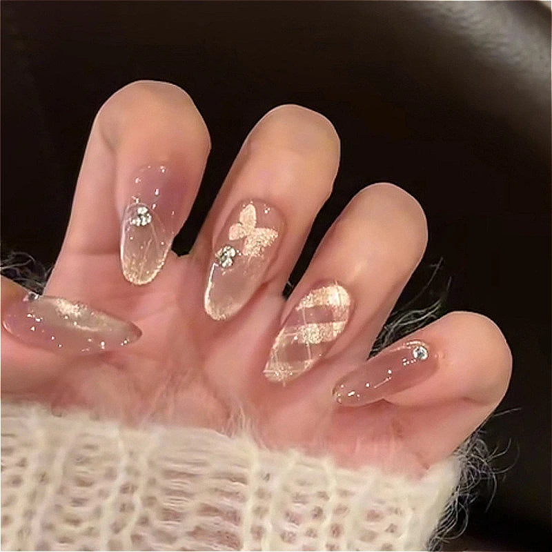 24Pcs Spring False Nails - Short Almond Oval Press On Nails with Red Love Rhinestone Designs | Trendy Nail Stickers for Women | Perfect for Parties, Weddings & Date Nights