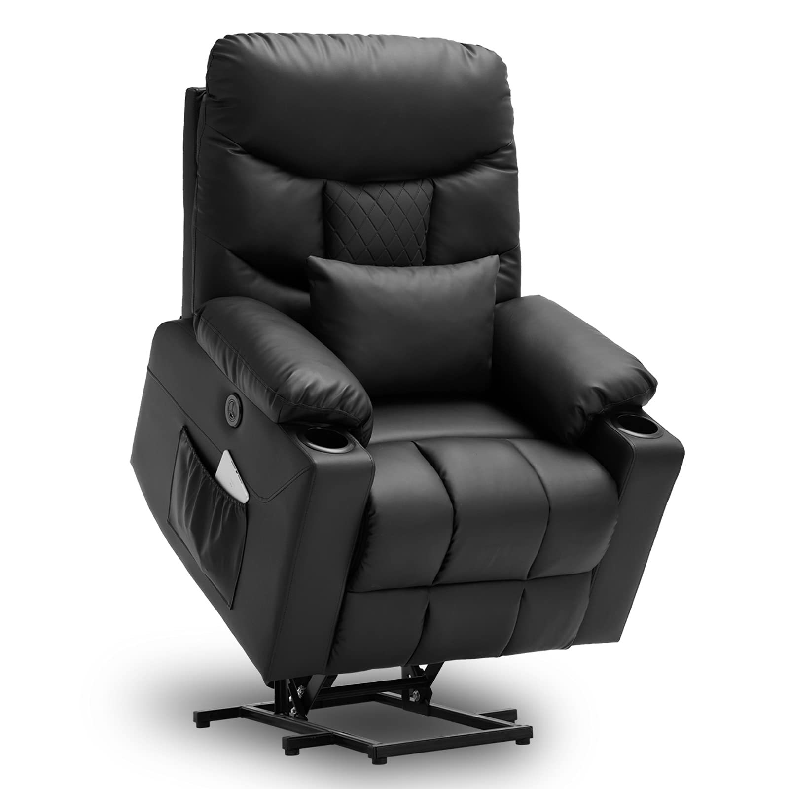 Electric Power Lift Recliner Chair for Elderly & Seniors - Massage, Heat, Side Pockets, Cup Holder & Lumbar Support - PU Leather Lift Chair for Living Room (Black) - Perfect for Relaxation, Mobility Assistance & Home Comfort