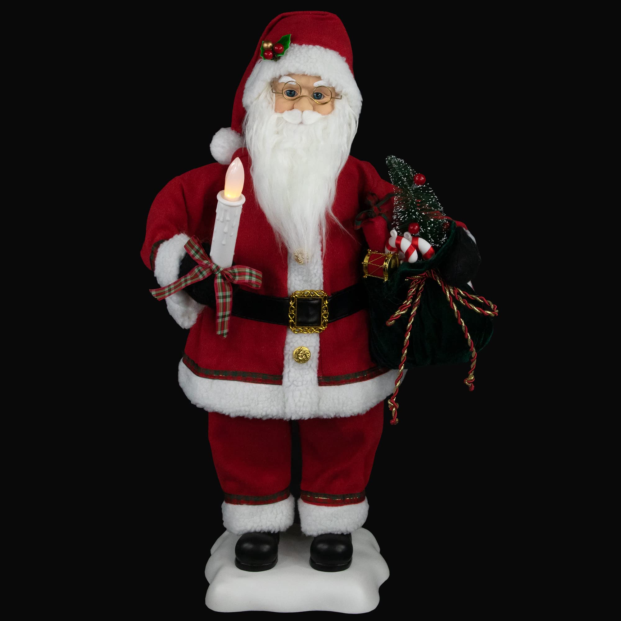 24-Inch Animated Santa Claus with Lighted Candle & Music - Holiday Christmas Decor for Home, Office, and Festive Parties