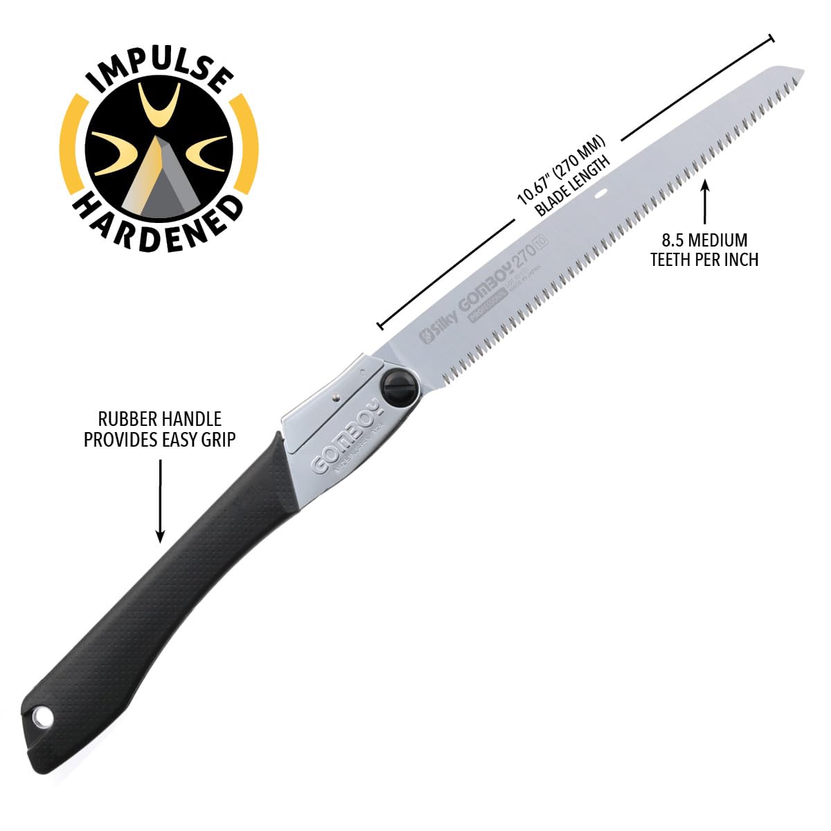 Silky GomBoy Professional Folding Saw 270mm with Medium Teeth (121-27) - Perfect for Woodworking, Camping, and Outdoor DIY Projects