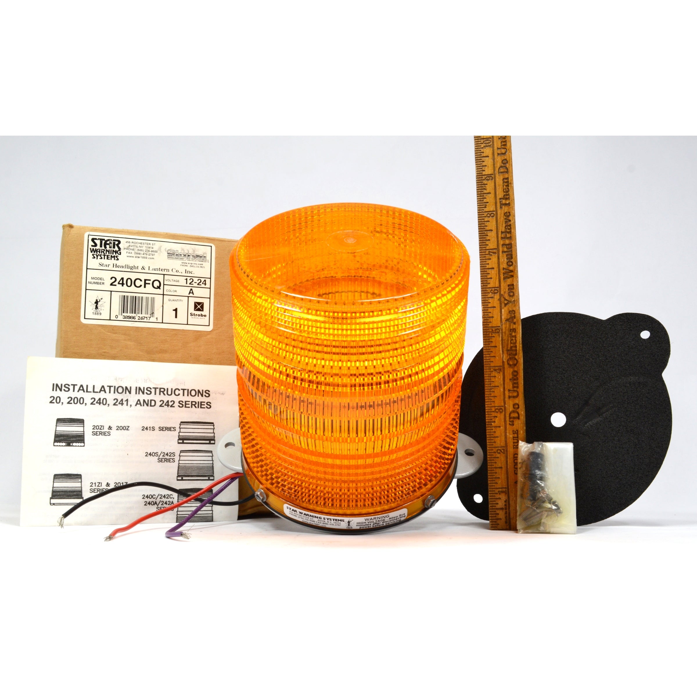 New in Box STAR WARNING SYSTEMS Model 240CFQ Orange Amber Strobe Light - Emergency Vehicle Safety Warning Light for Trucks, Construction & Roadside Work