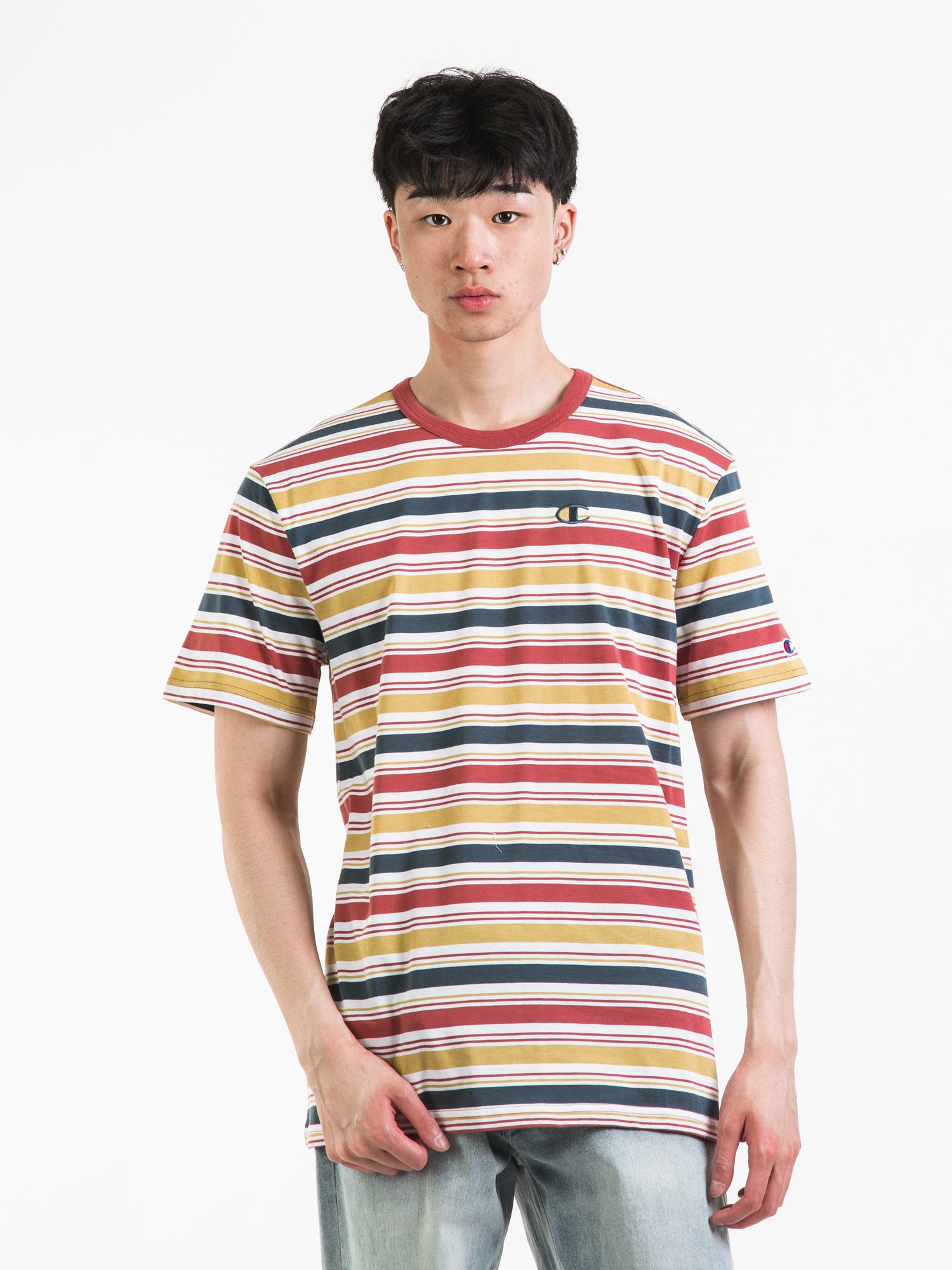 Champion Yarn Dyed Stripe T-Shirt for Men & Women | Soft Cotton Crewneck Tee | Casual & Athletic Wear | Gym, Running, Everyday Outfits