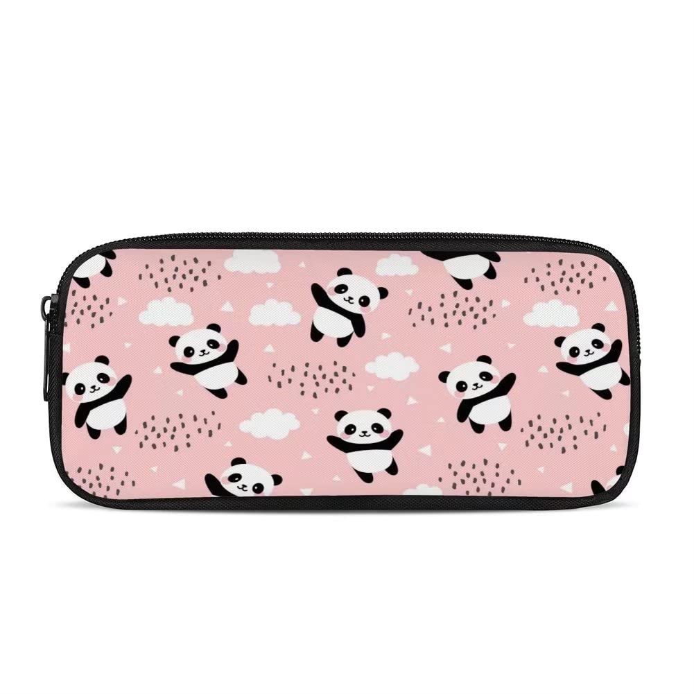 Cute Pink Panda Zippered Pencil Case for School & Office - Boys Girls Pen Pencil Storage Pouch, Stationery Organizer Bag, Makeup Pouch for Students, Teachers & Professionals
