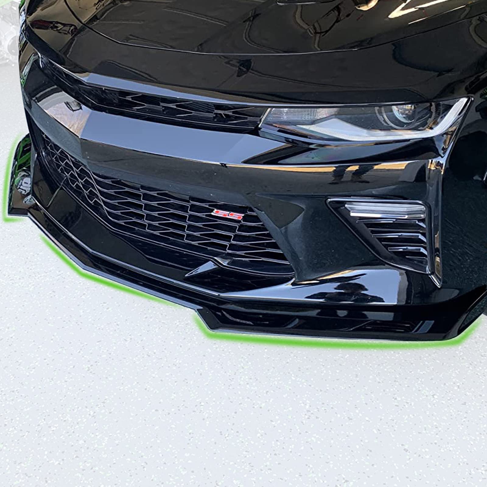 Glossy Black ABS Front Bumper Lip Splitter Spoiler for 2016-2022 Chevy Camaro SS, 2019-2022 LS LT RS - Enhances Aerodynamics & Style for Street Racing & Car Shows