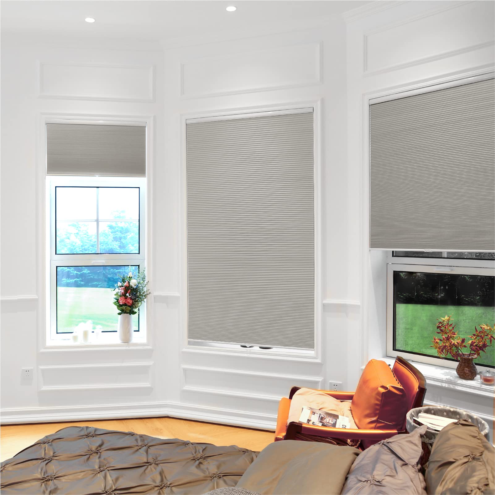 BlinDecor 100% Blackout Cellular Shades - Cordless Honeycomb Window Blinds for Home & Office, Easy Lift & Clean, Light Filtering & Privacy, Perfect for Bedrooms & Living Rooms (Blackout Gray)