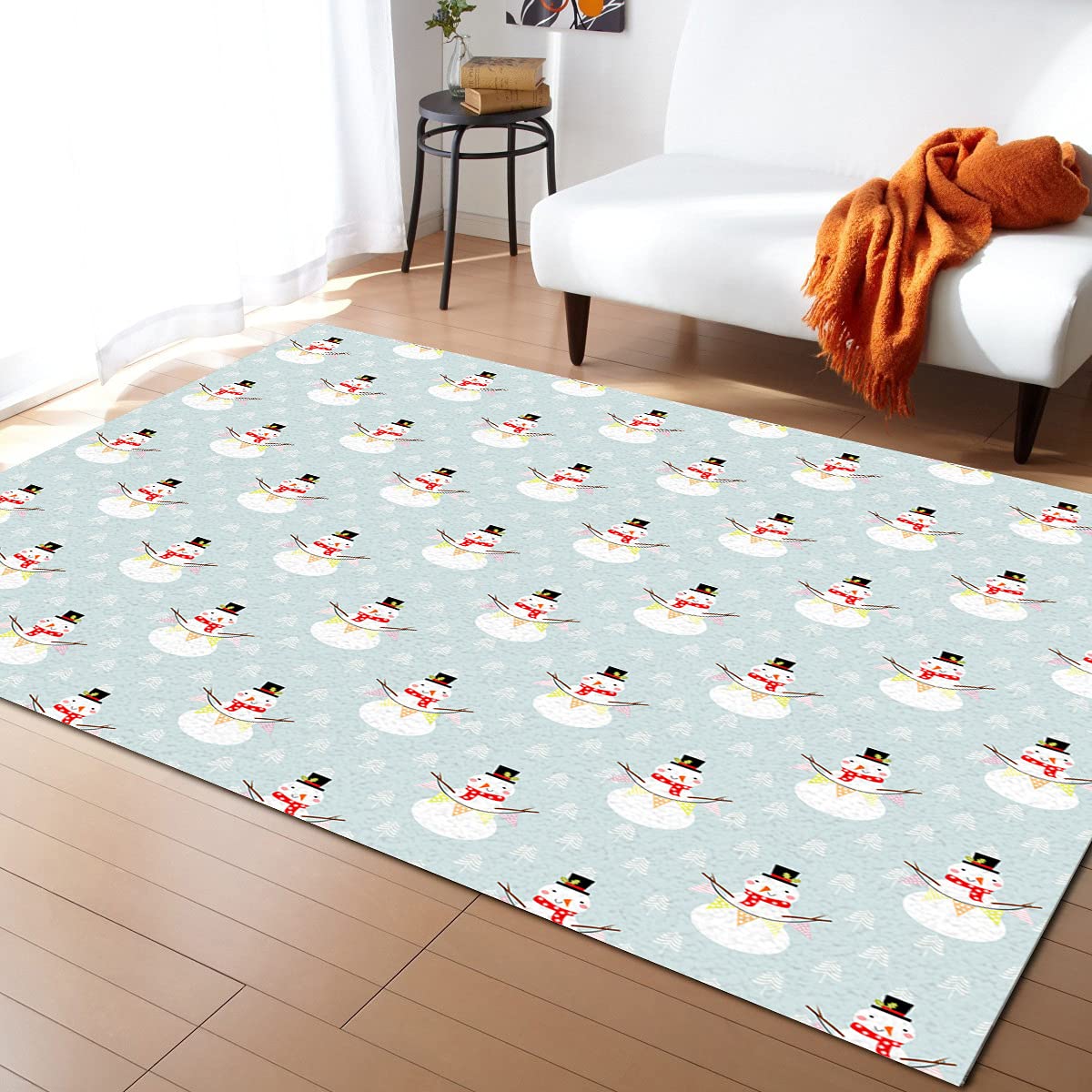 5ft x 6.9ft Washable Non-Slip Indoor/Outdoor Accent Rug - Christmas Snowman Design for Bathroom, Bedroom, Kitchen & Front Door - Perfect Floor Mat for Home Decor & Holiday Cheer