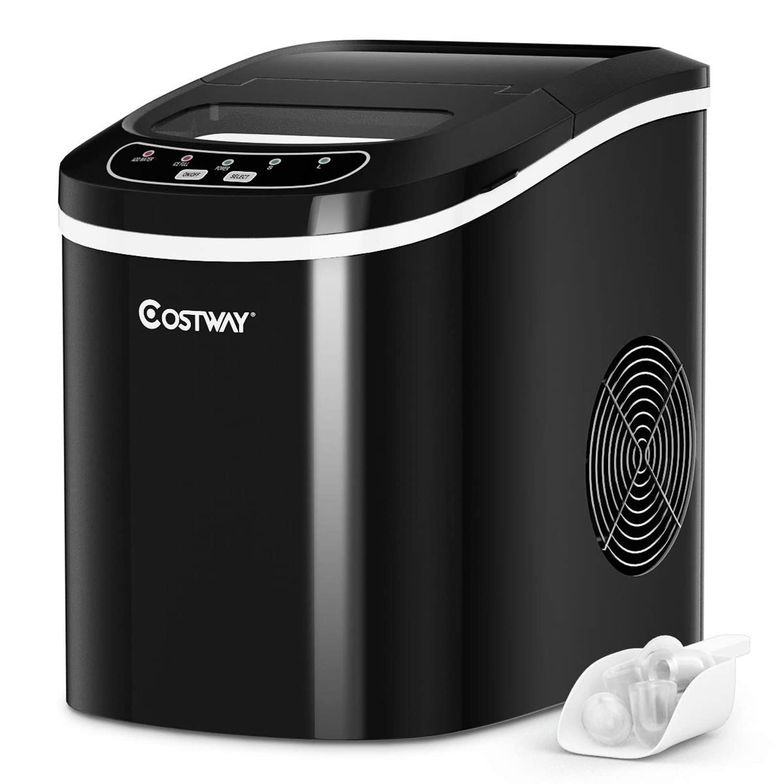 COSTWAY 26LBS/24H Portable Countertop Ice Maker Machine - Fast 6-Minute Ice Cubes, Compact & Efficient with Ice Scoop - Perfect for Home, Kitchen, Office, Parties & Outdoor Use - Black