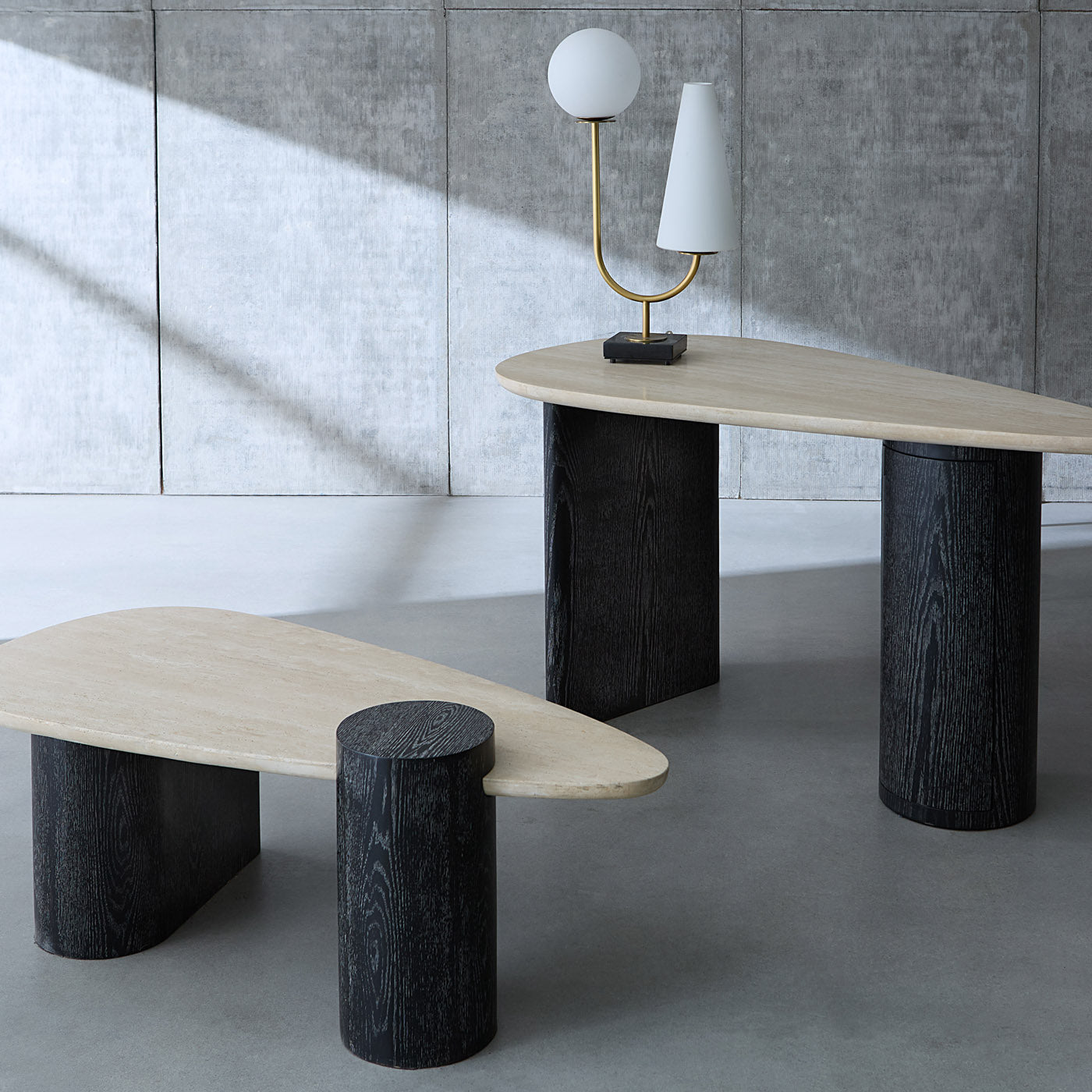 Modern Oeuf Travertine Cocktail Table - Natural Stone Coffee Table for Living Room, Lounge & Outdoor Patio - Elegant Home Decor & Conversation Piece