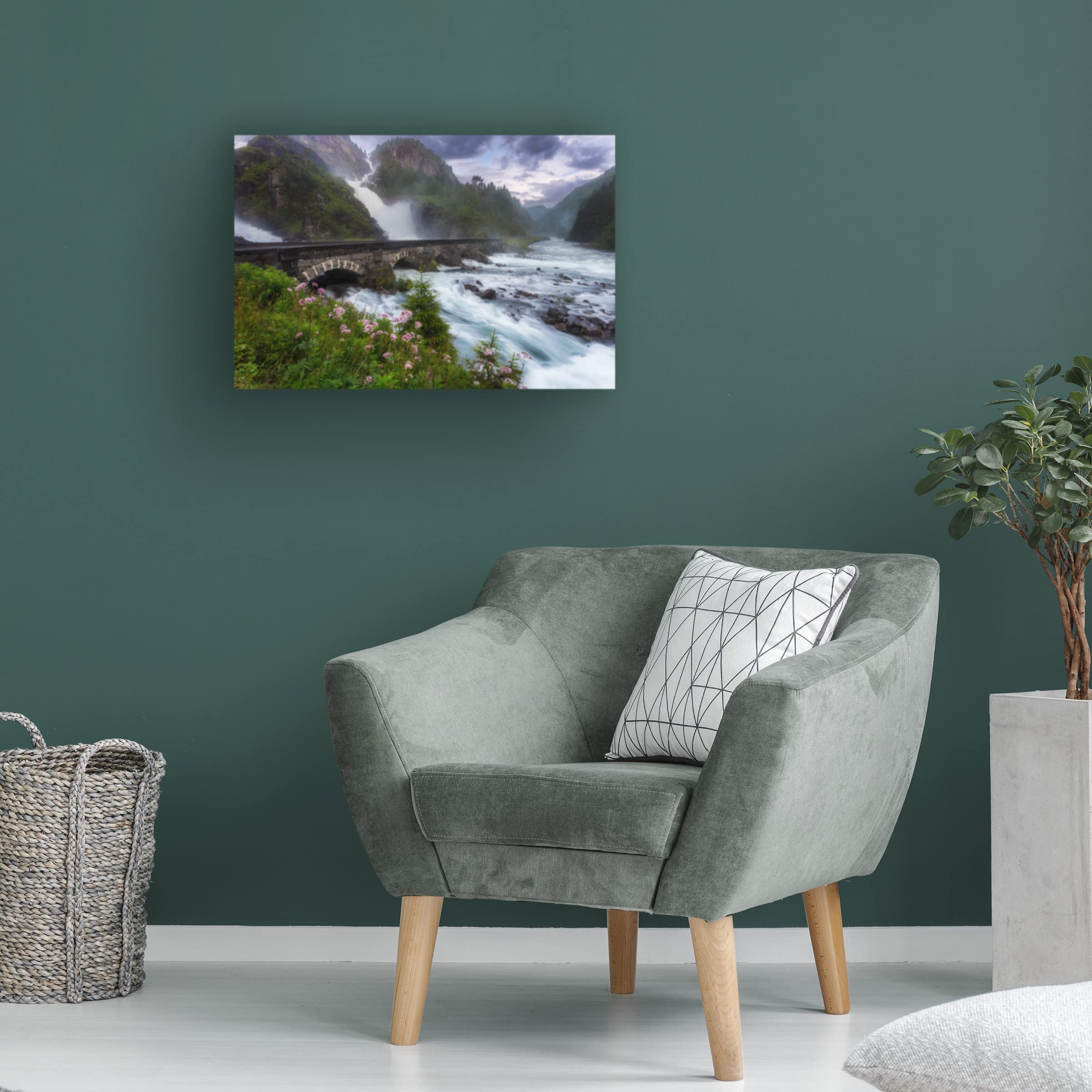 Trademark Fine Art 'Laytefossen' Canvas Wall Art Print by Arvid Bjorkqvist - Stunning Waterfall Landscape Painting for Living Room, Bedroom & Office Decor