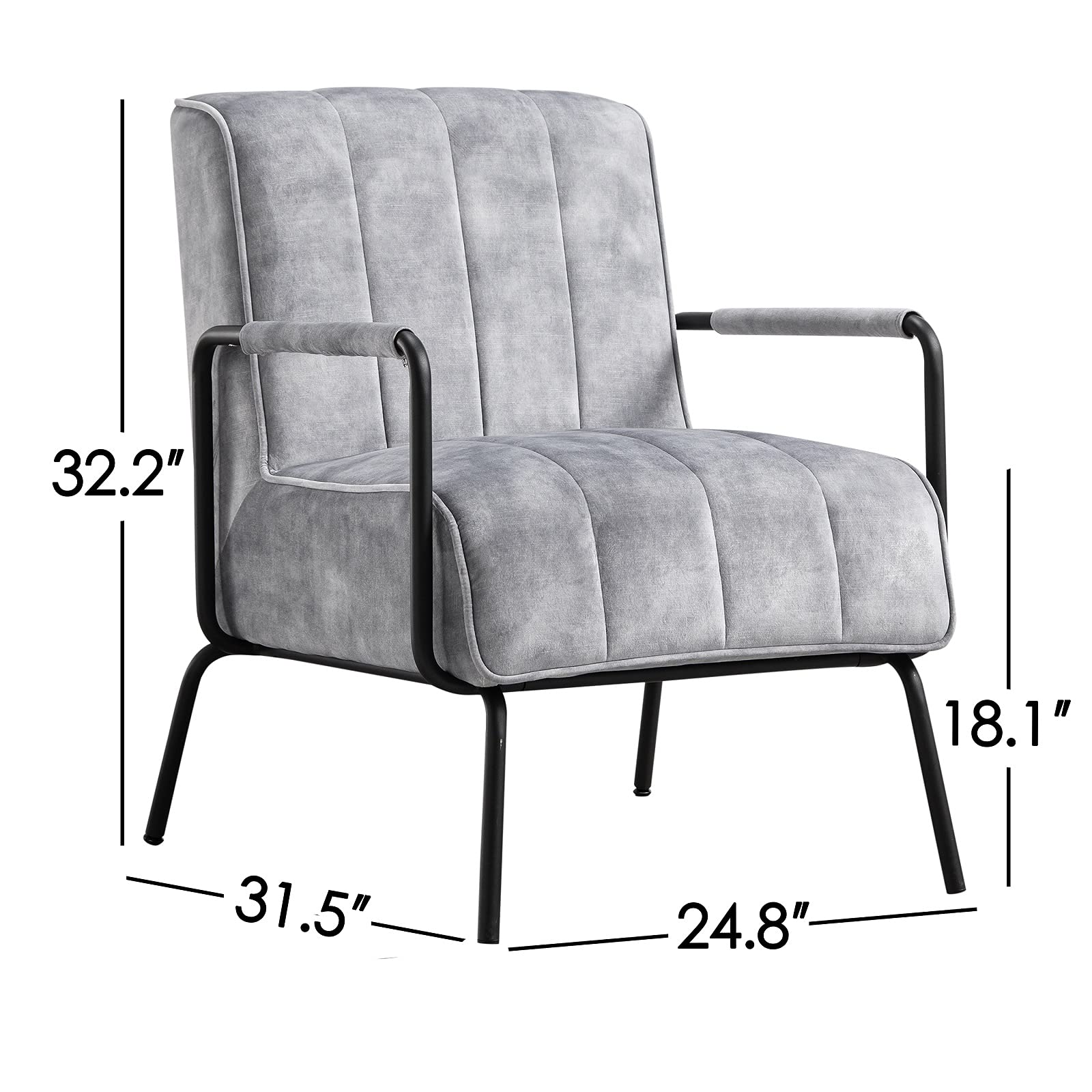 Mid-Century Modern Accent Chair - Plush Upholstered Fabric Armchair with Thick Cushioned Seat | Comfortable Living Room, Study, Bedroom & Vanity Chair by OCTANS (Grey) | Perfect for Reading Nooks, Home Offices & Cozy Spaces