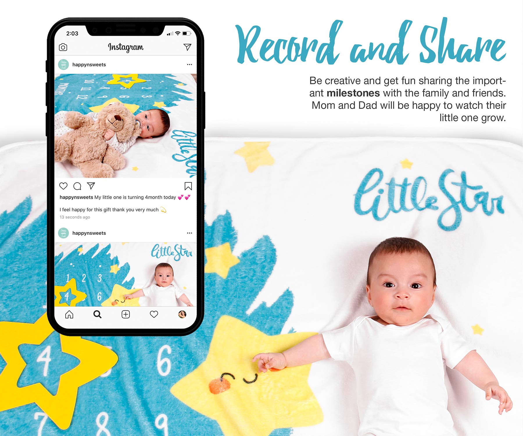 Happy & Sweet Baby Age Blanket - Soft Star Design Milestone Blanket for Newborn Boys & Girls | Perfect for Monthly Photo Shoots, Nursery Decor & First Birthday Gifts