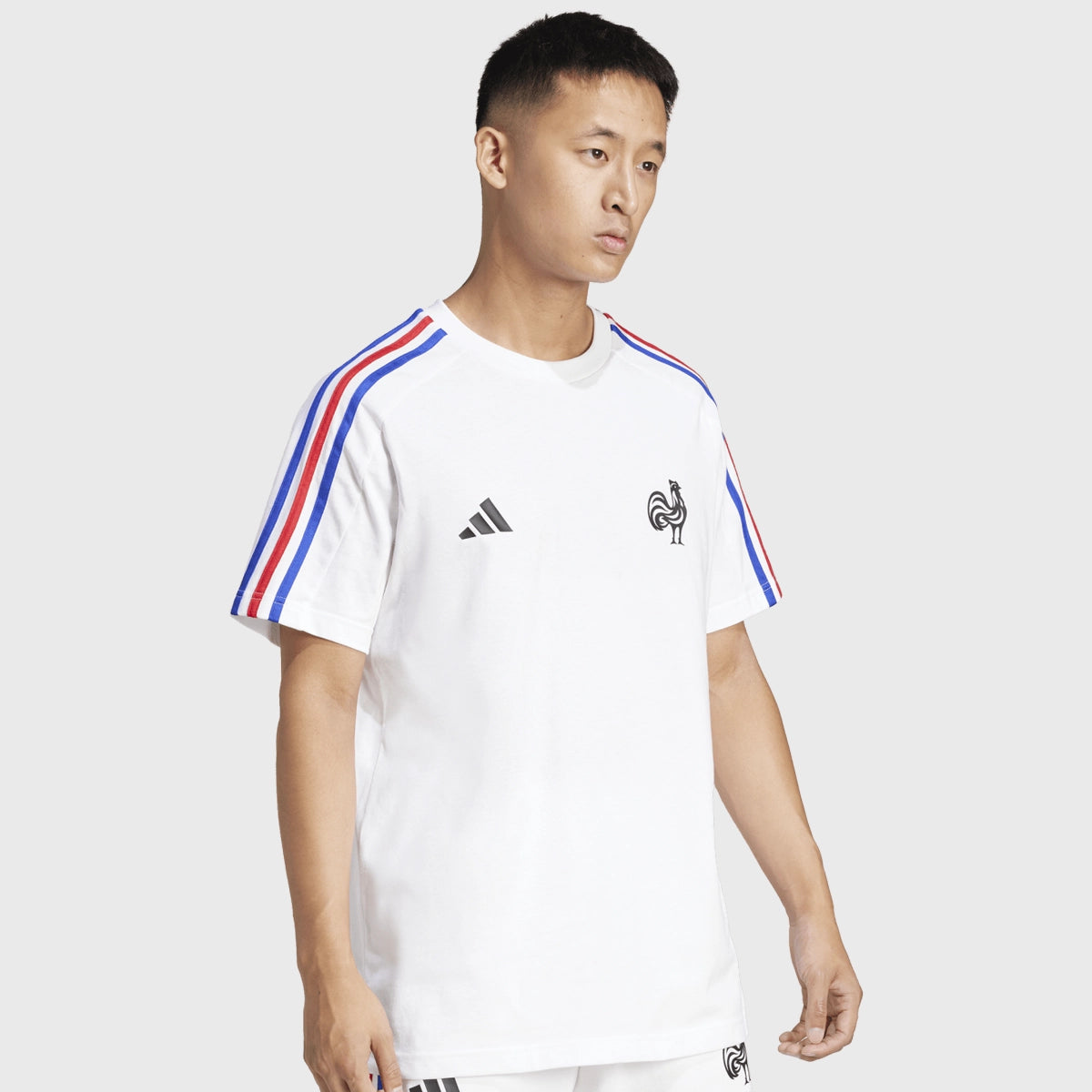 Adidas France Rugby 3 Stripe T-Shirt - White - Men's Sports Tee for Rugby Fans & Casual Wear