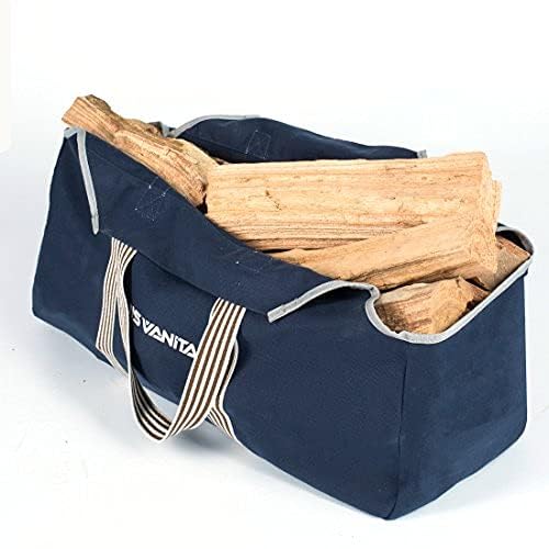 Heavy Duty Waxed Canvas Firewood Carrier Bag with Handles - Indoor & Outdoor Fireplace Log Tote for Camping, Firewood Storage, and Fireplace Use (Navy Blue) - Perfect for Camping Trips, Backyard Fire Pits, and Cozy Home Fireplaces