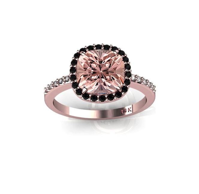 2.00 Carat Morganite & Black Diamond Halo Engagement Ring Set - 18k Gold Plated Wedding Band for Women - Perfect for Bridal, Anniversary & Special Occasions