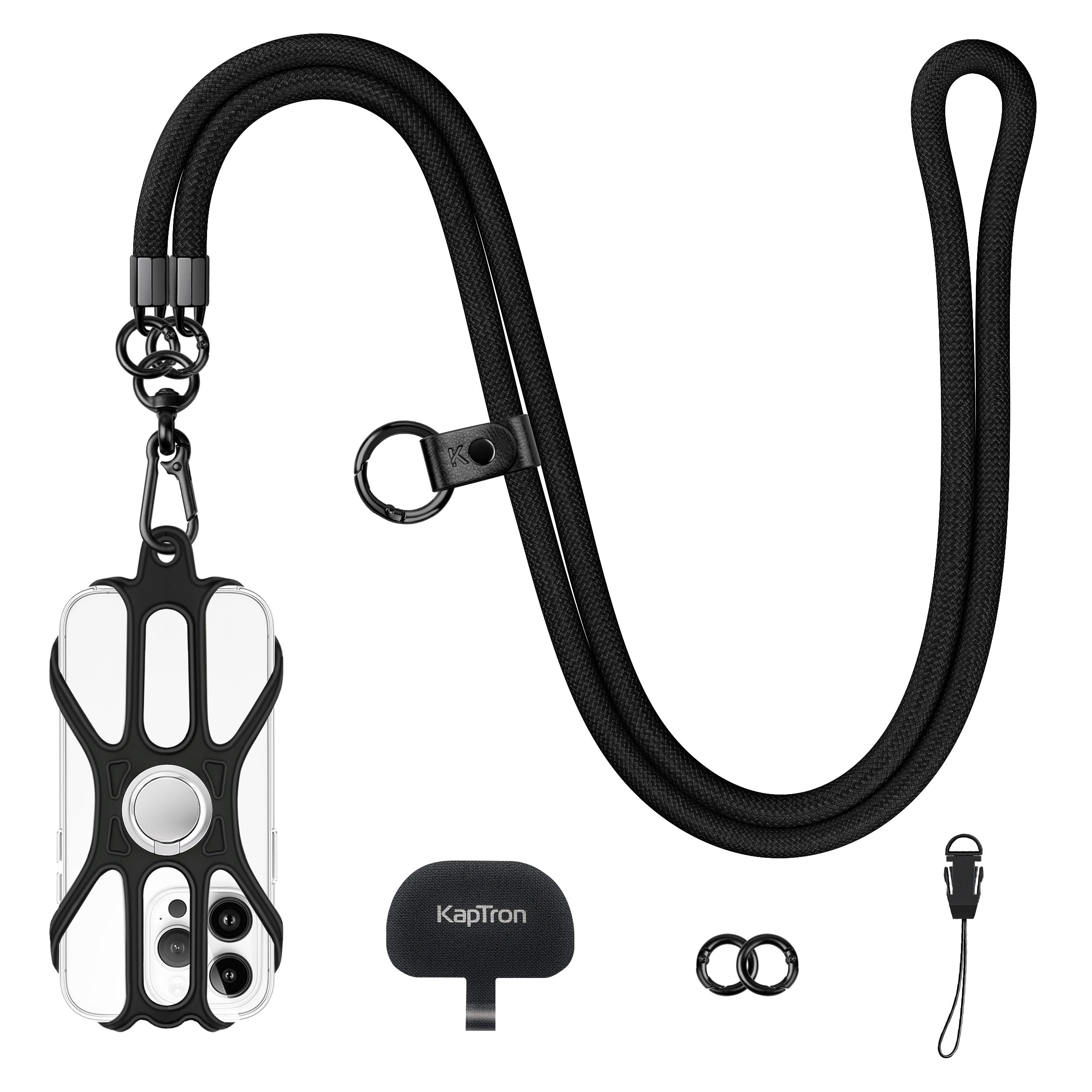 Kaptron Universal Adjustable Crossbody Phone Lanyard with Silicone Holder & Tethers - Hands-Free Phone Strap for Travel, Work, and Outdoor Activities