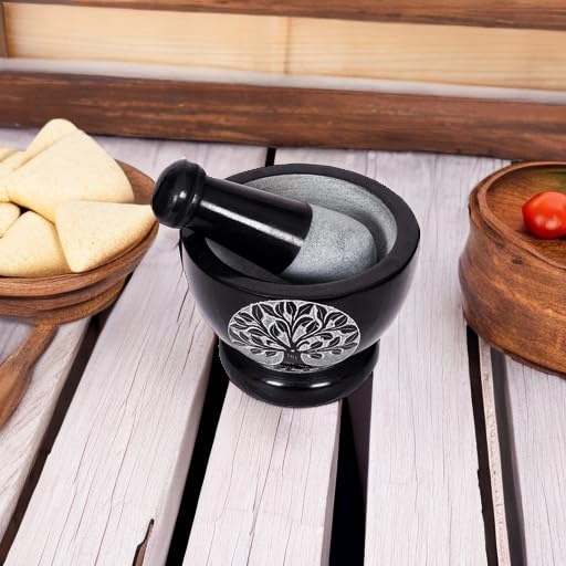 Premium Mortar and Pestle Set - Heavy Duty Polished Natural Stone Spice Grinder for Herbs, Seasonings, Pastes & More (Tree of Life Design) - Perfect for Kitchen, Apothecary & Ayurvedic Cooking