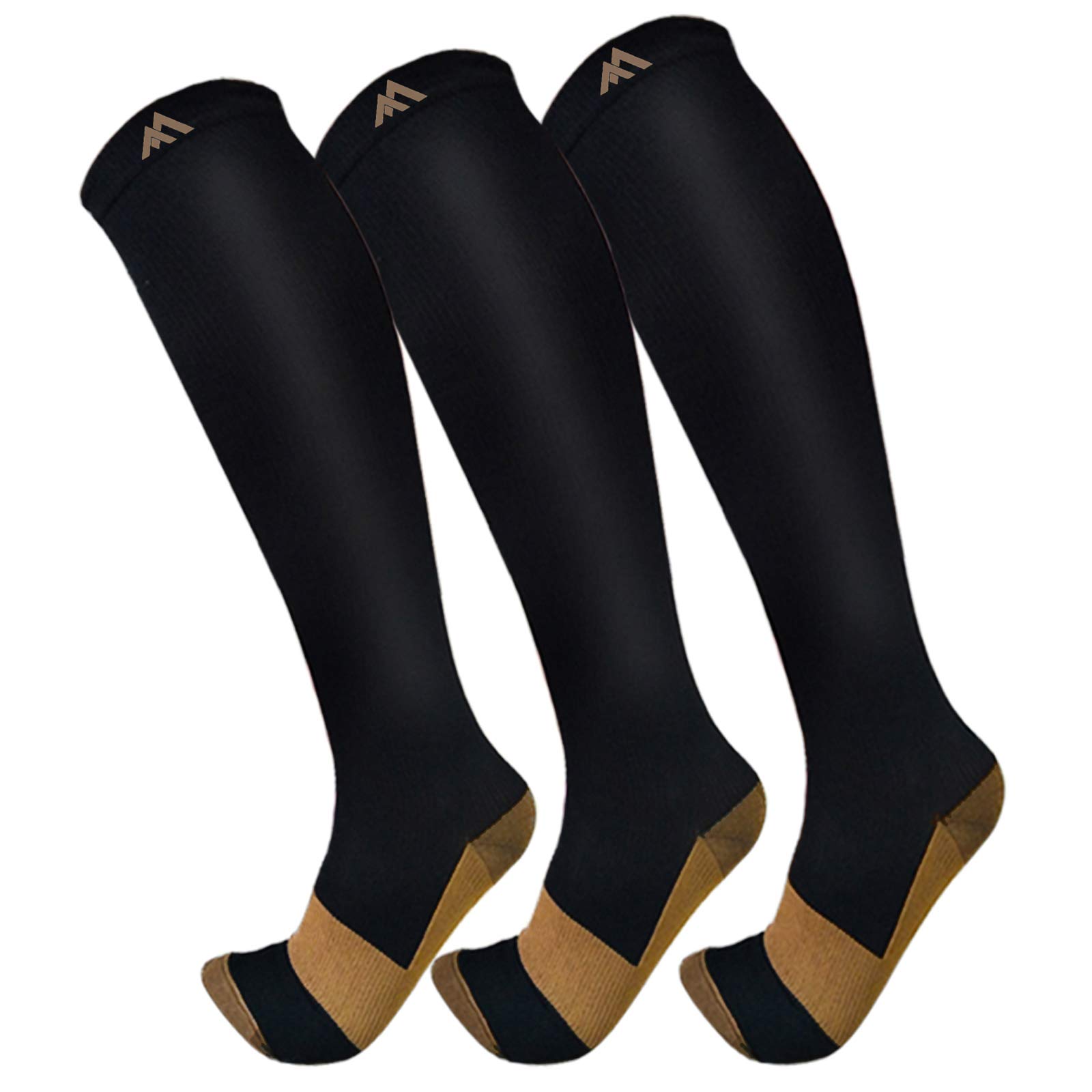 3 Pack Copper Compression Socks for Women & Men - Medical Grade Circulation Support Socks for Running, Athletic Performance & Daily Wear - Best for Varicose Veins Relief, Travel & Workout Recovery