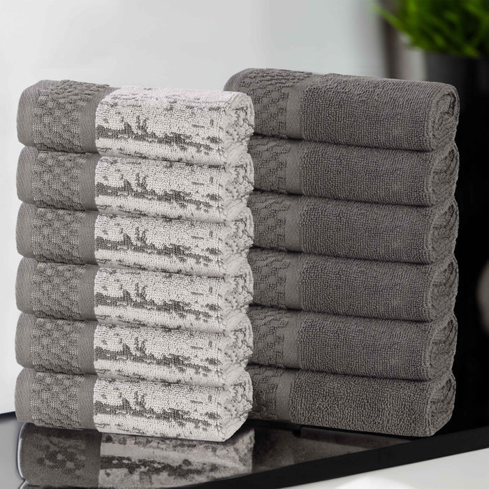 Premium 12-Piece Cotton Plush Jacquard Face Towel Set - Soft & Absorbent Solid & Two-Toned Bath Towels for Spa, Gym & Luxury Home Use