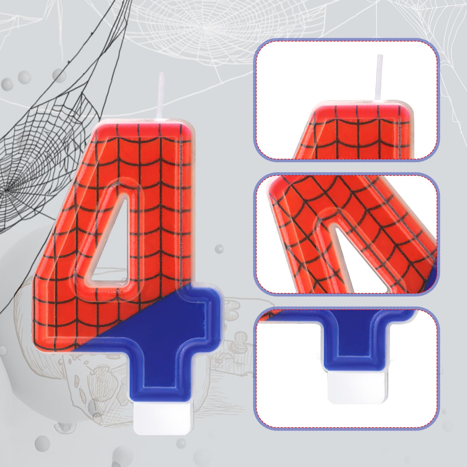 Spider Themed Birthday Candles - Spider Web Number Cake Topper Candles for Boys Birthday Party & Halloween Decorations (Set of 4) | Perfect for Spooky Birthday Cakes, Halloween Desserts, and Themed Party Decor