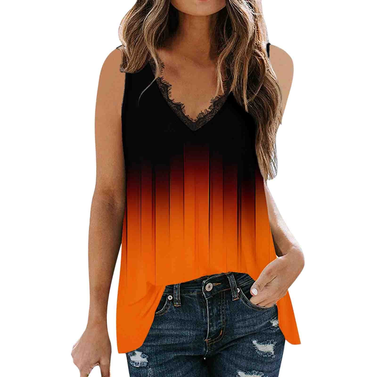 Women's Summer Sleeveless V-Neck Lace Tank Top - Gradient Color Printed Casual Vest for Women | Perfect for Beach Outfits, Vacation Wear & Everyday Fashion