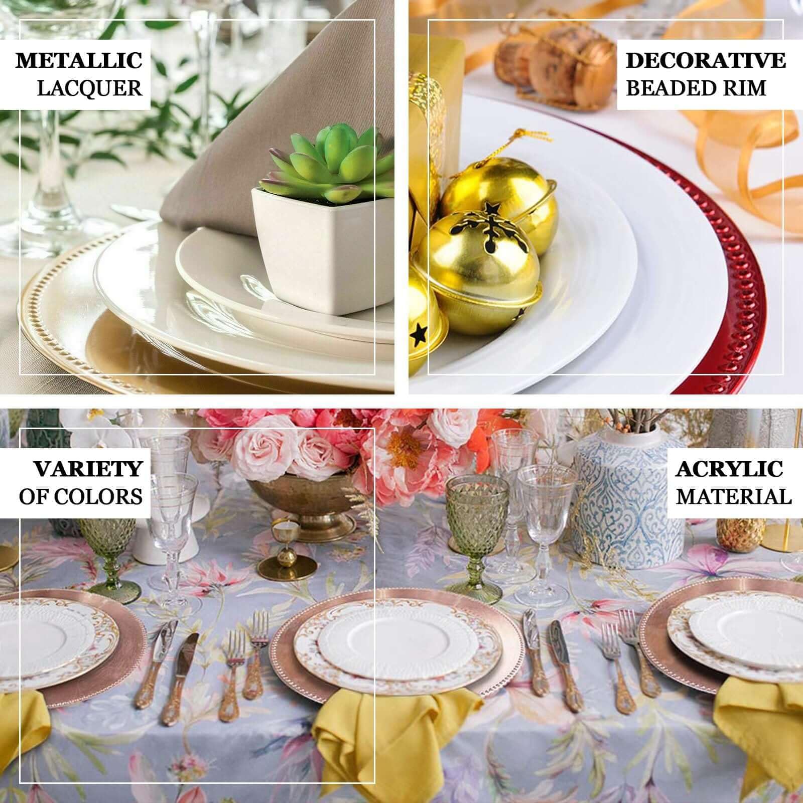 Efavormart 6-Pack 13 Inch Purple Beaded Round Charger Plates - Elegant Table Decor for Weddings, Holidays, Parties & Special Events - Perfect for Dining, Buffets & Centerpiece Displays
