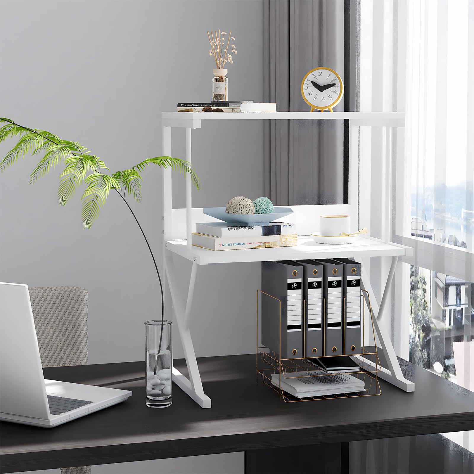 Aboxoo 3-Tier Large Printer Stand for Desk - Multi-Purpose Office Shelf Organizer for Printer, Fax Machine & Books - White | Perfect for Home Office & Workspace Organization
