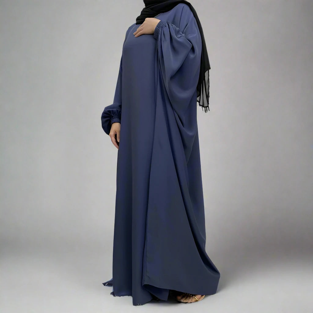 Muslim Women's Batwing Sleeve Nida Farasha Abaya Dress - Elegant Islamic Prayer Dress for Mosque, Eid & Special Occasions