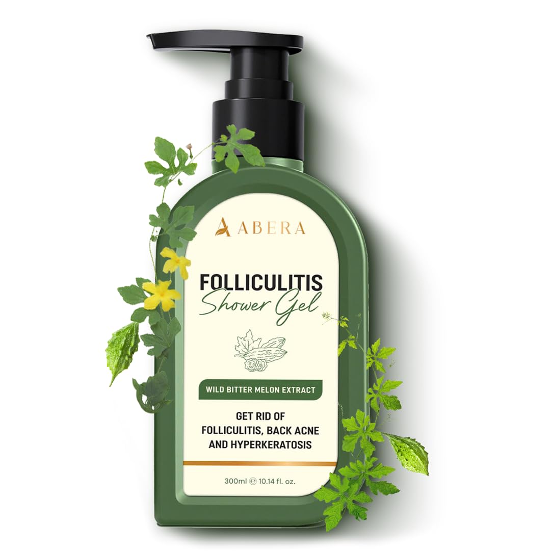 ABERA Folliculitis Body Wash for Men & Women – Wild Bitter Melon, BHA & Tea Tree Oil Shower Gel – Reduces Back Acne & Hyperkeratosis – Safe for All Skin Types – 10.14 Fl Oz – Ideal for Daily Shower Routine & Sensitive Skin Care