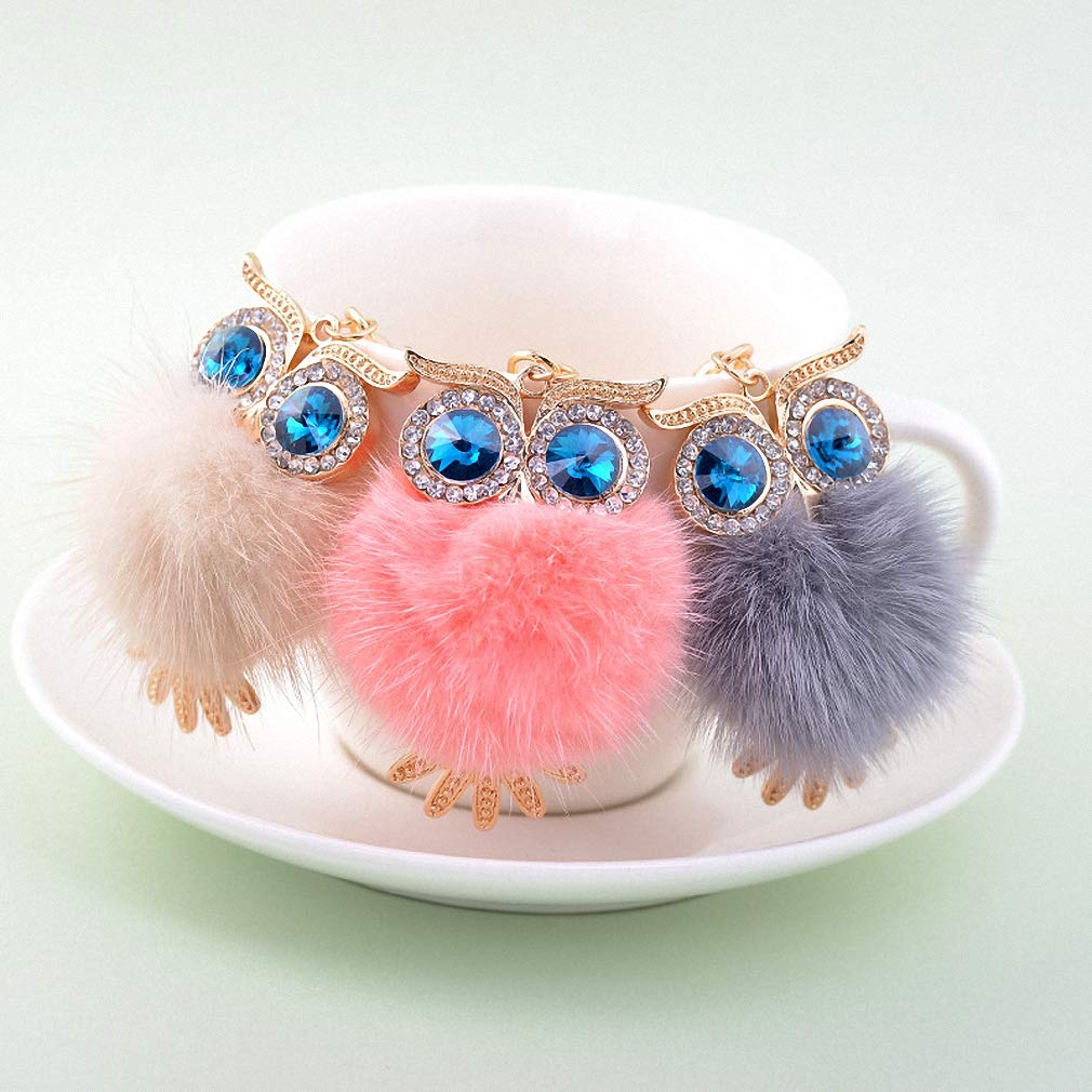 Adorable Owl Keychains with Pompom Mink Fur Ball - Cute Car Keyrings for Women, Key Holder - Perfect Gift for Friends, Office Decor & Everyday Use