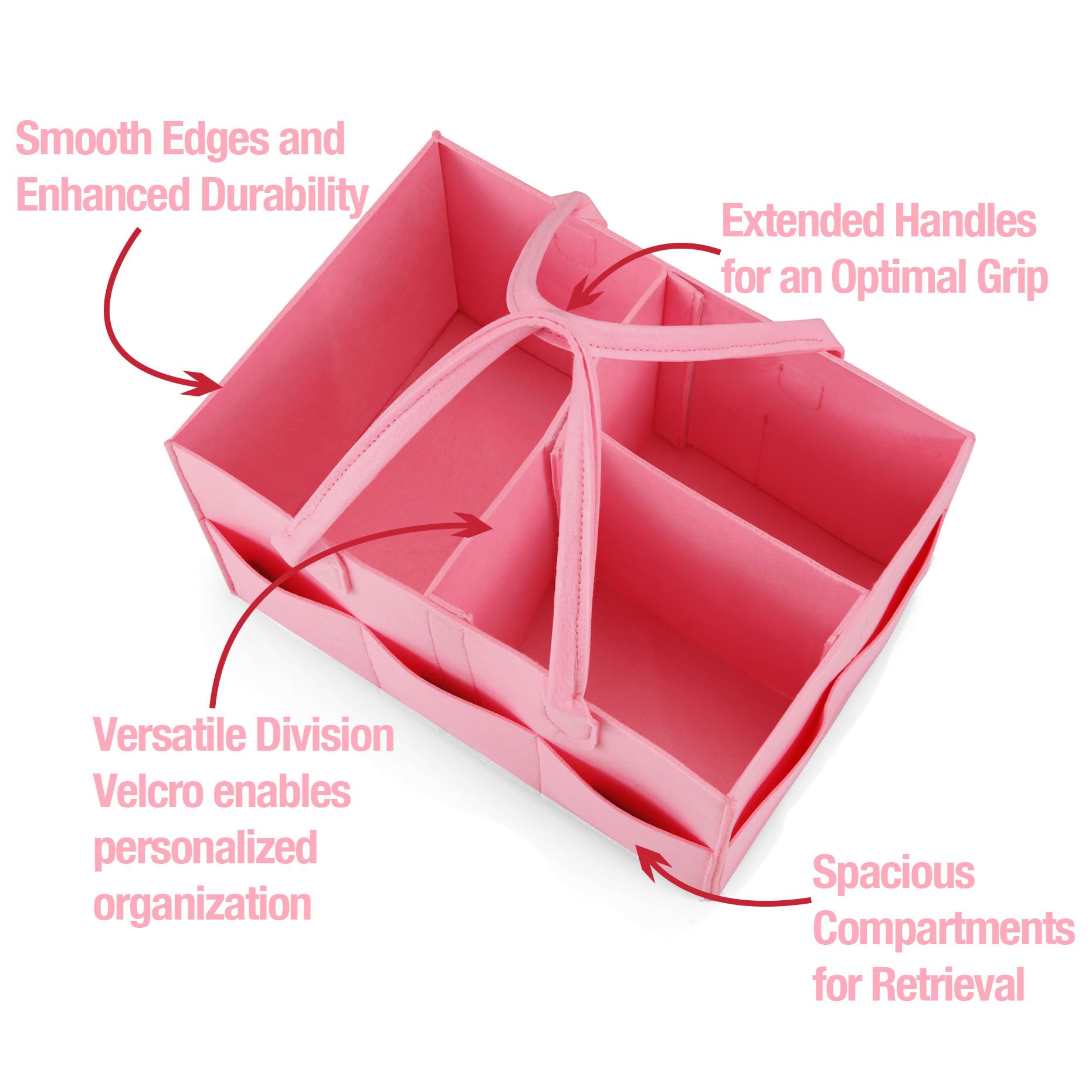 PandaEar Portable Baby Diaper Caddy Organizer - Collapsible Nursery Storage Basket with Divided Compartments for Diapers, Wipes & Baby Essentials (Pink) | Perfect for Nursery, Travel & On-the-Go Parents