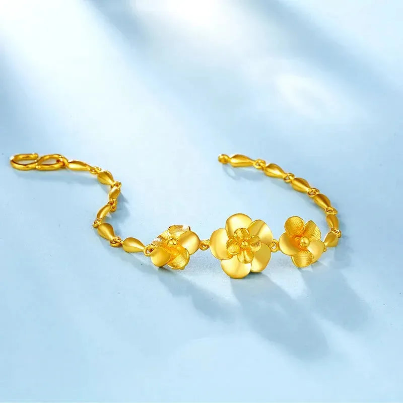 24K Pure Gold Bracelet 999 Solid Real Gold Bangle - Elegant Floral Design Classic Fine Jewelry for Women, Gift for Her, Wedding, Anniversary & Special Occasions