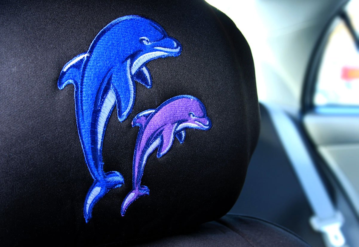 4X Dolphin Logo Car Seat Headrest Covers - Soft & Breathable Universal Fit for Most Vehicles - Perfect for Beach Trips, Summer Road Travel & Marine-Themed Car Decor