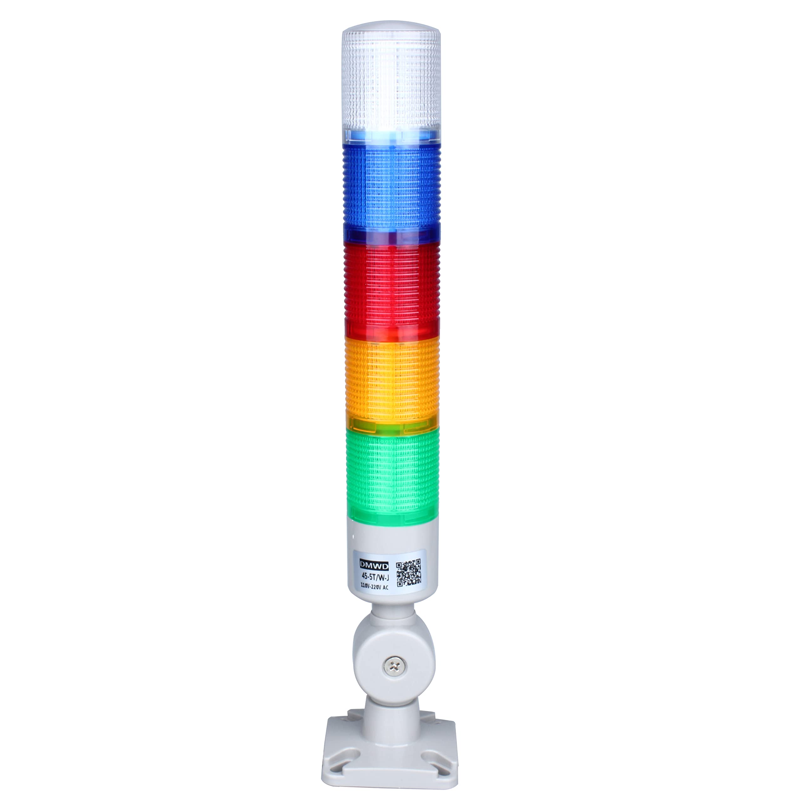 DMWD 5-Layer LED Signal Tower Stack Light - Industrial Warning & Andon Light with Rotatable Base, 110-220V, Buzzer, Continuous/Flashing Mode - Perfect for Factory Automation, Warehouse Safety & Equipment Status Monitoring