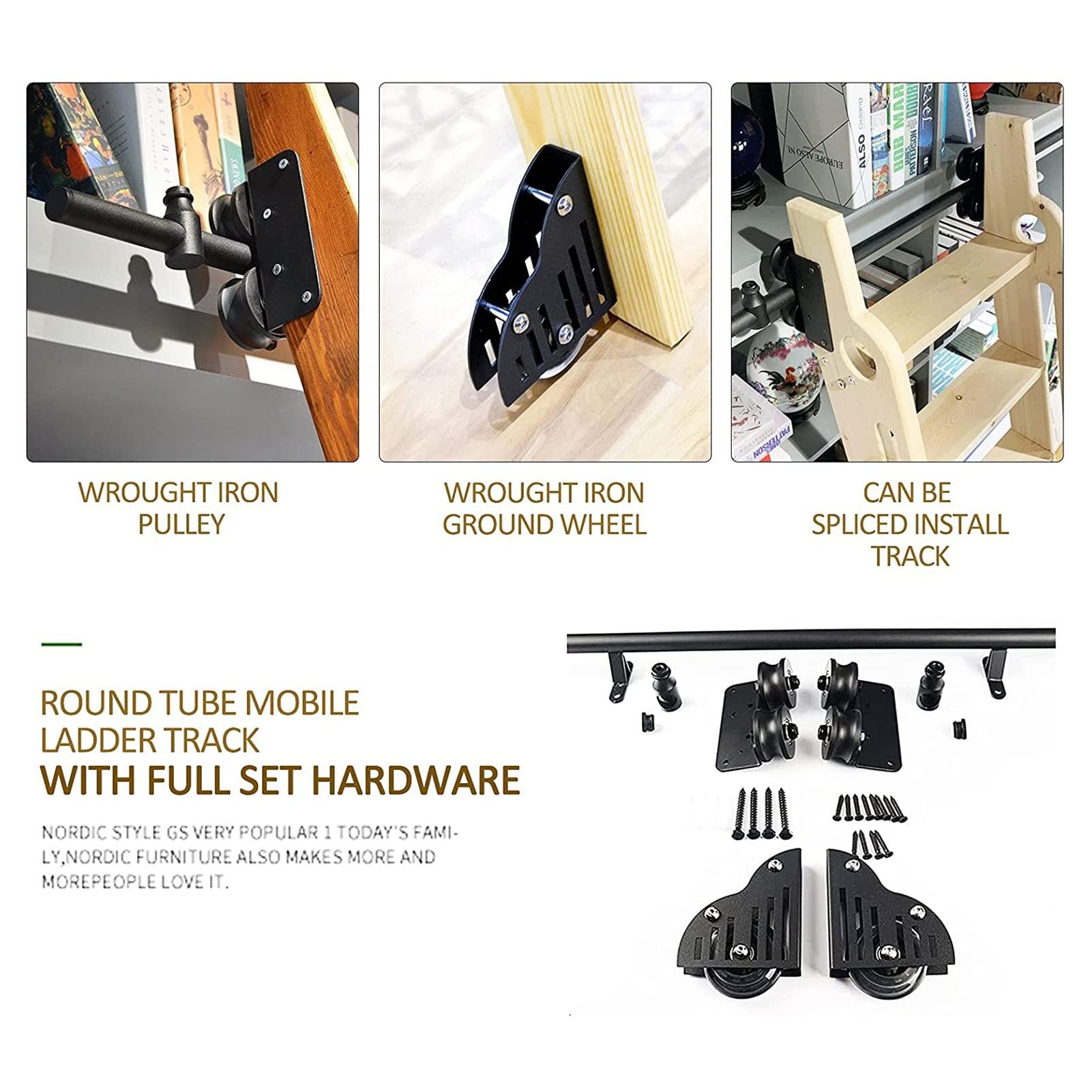 Retractable Rolling Ladder Kit with Sliding Barn Door Hardware - Round Tube Extension Ladder Tracks & Floor Rollers for Loft, Home, Library (3.3ft-20ft Adjustable, 400cm/13ft Size) - Perfect for Reaching High Shelves, Attic Storage & Warehouse Organization