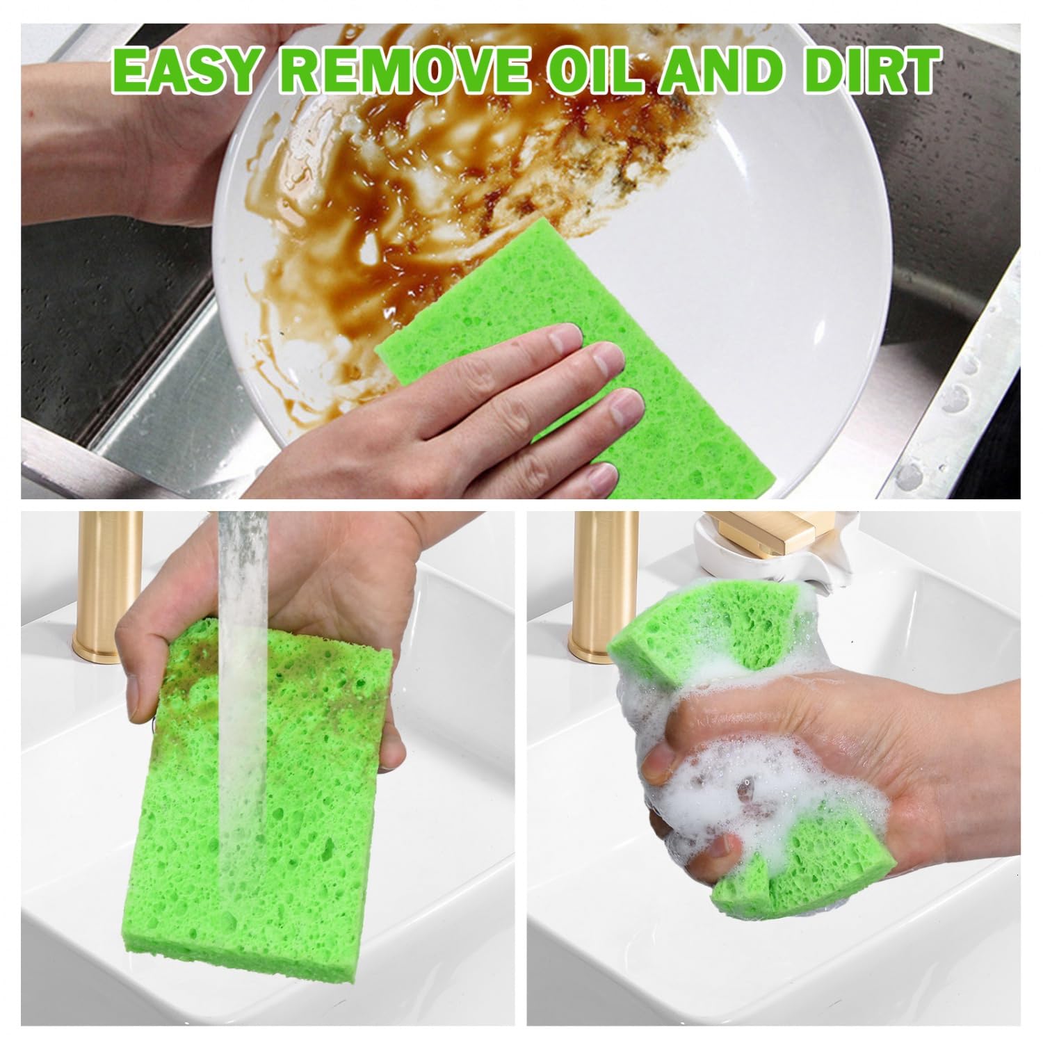 YoleShy 24 Pack Natural Cellulose Compressed Kitchen Sponges - Reusable, Non-Scratch Dish Sponges for Cleaning, DIY & Kids Crafts - Perfect for Washing Dishes, Countertops & Bathroom Surfaces