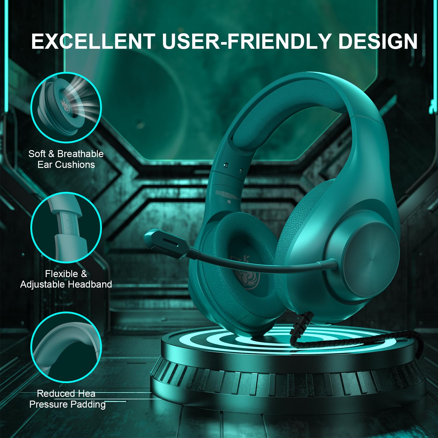 YOTMS Gaming Headset for PS5 - Wired Over-Ear Headphones with 7.1 Surround Sound, Noise Cancelling Mic & Memory Foam Earmuffs - Compatible with PC/PS5/PS4/Xbox Series X/S/Nintendo Switch (Green) - Perfect for Competitive Gaming & Immersive Audio Experience