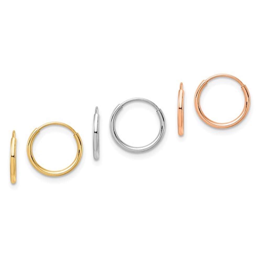 14K Yellow Gold and White Gold Round Hoop Earrings Set of 3 Pairs - Perfect for Everyday Wear, Date Nights, and Special Occasions