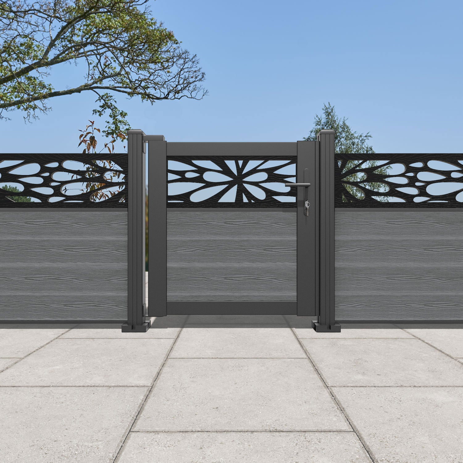 Classic Blossom Pedestrian Gate in Mid Grey - Elegant Garden Entryway for Homes and Commercial Properties