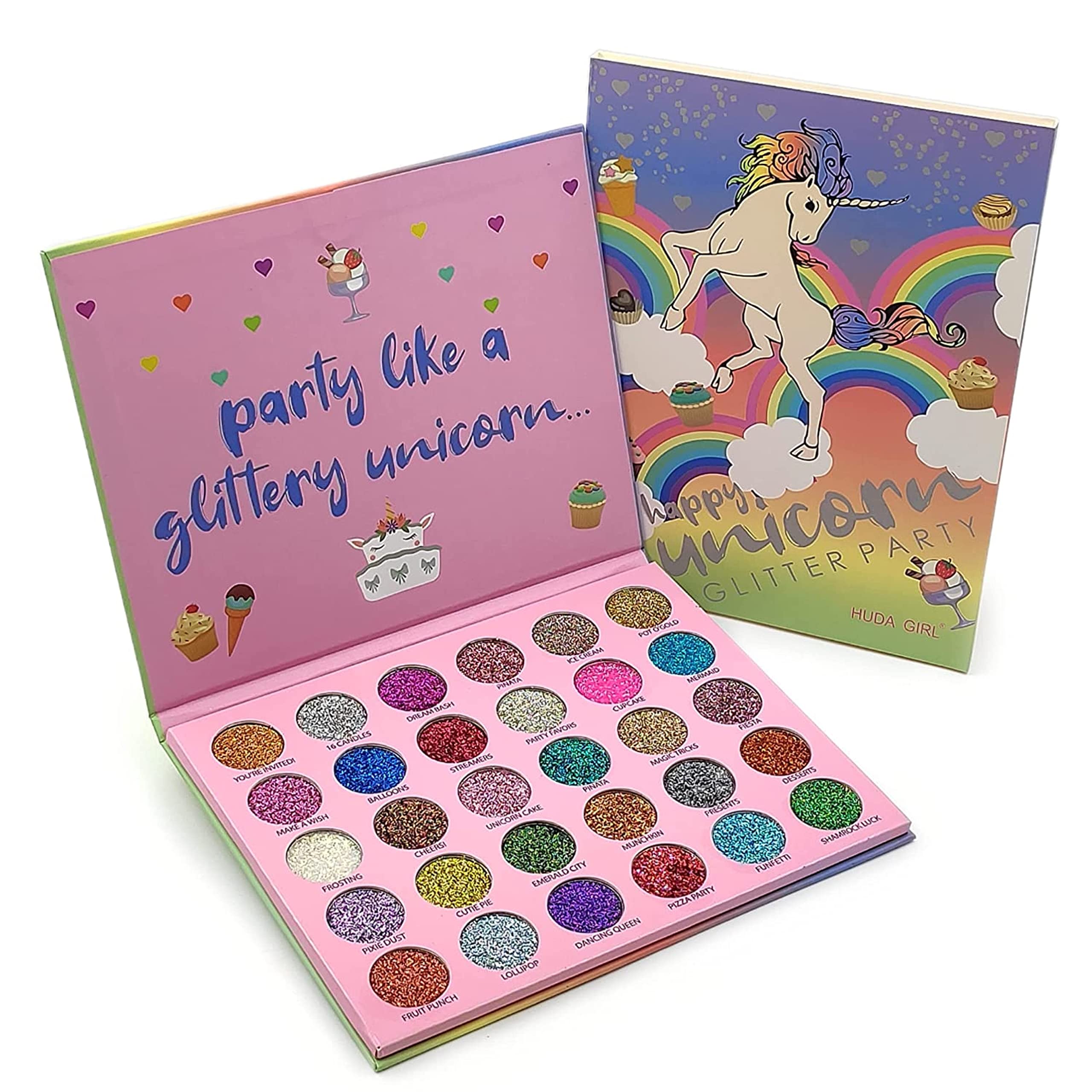 HUDACRUSH BEAUTY Professional Glitter Eyeshadow Palette - Sparkling Unicorn Colors for Party Makeup & Festival Looks | Long-Lasting Pigmented Shimmer for Night Out, Cosplay & Special Occasions
