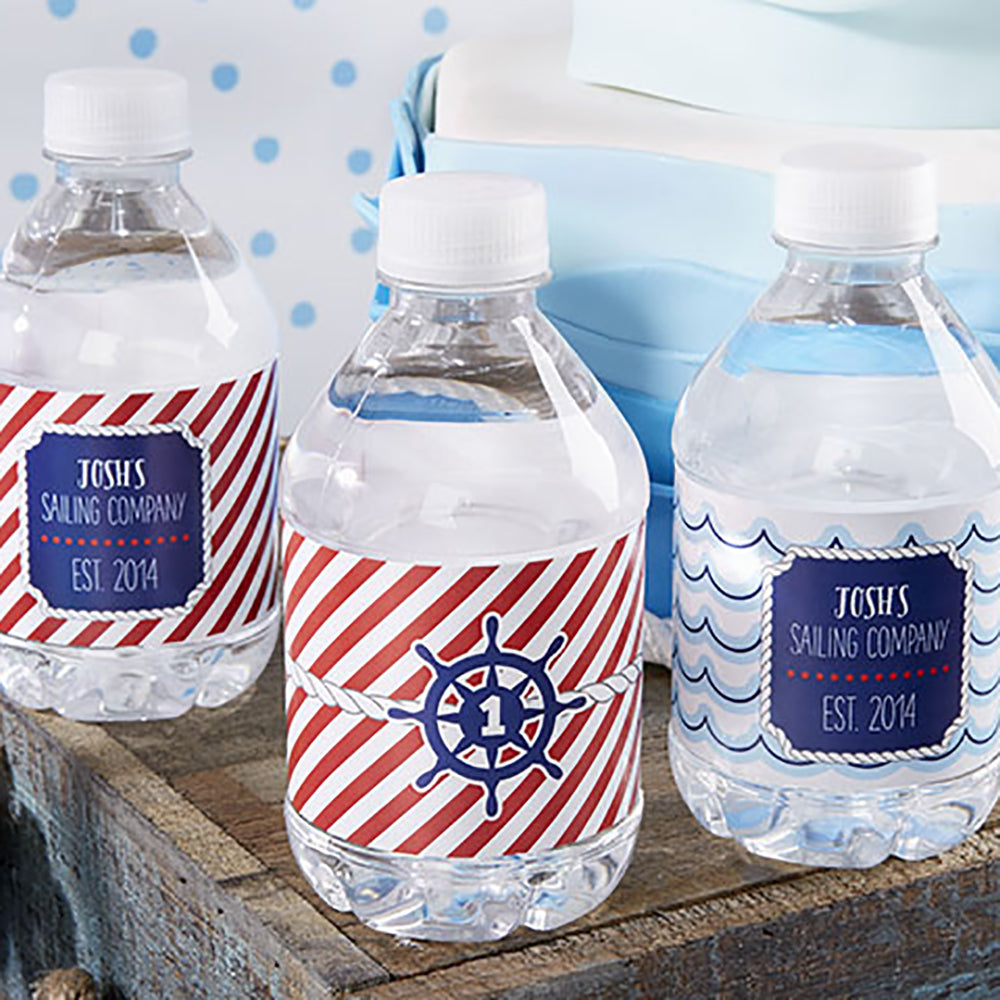 Custom Water Bottle Labels - Kate's Nautical Birthday Party Decorations | Personalized Drink Tags for Baby Showers, Weddings & Events