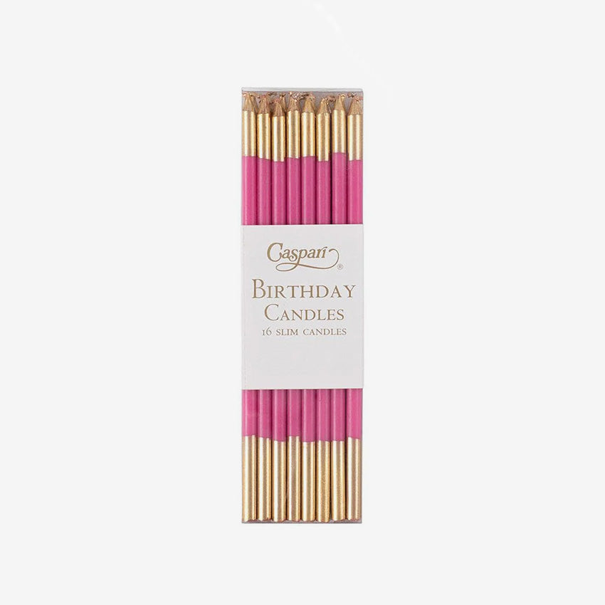 Caspari Birthday Slim Candles - Elegant & Slim Taper Candles for Birthday Cakes, Party Decorations & Special Celebrations