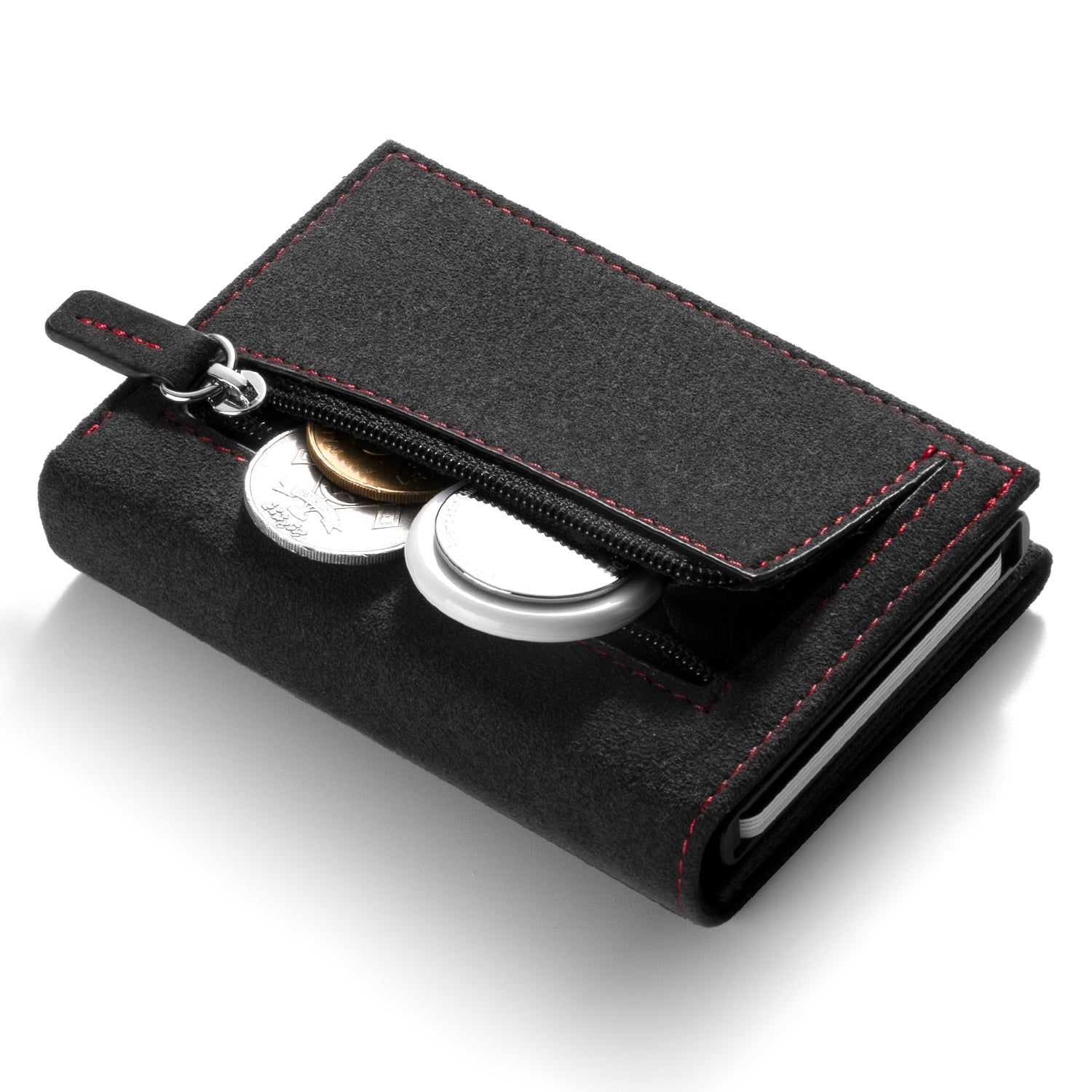 Premium VC302A Alcantara Leather Tri-Fold Wallet with Spacious Banknote Pocket, Back Zipper Slot & Magnetic Closure - Perfect for Men's Everyday Carry, Business & Travel