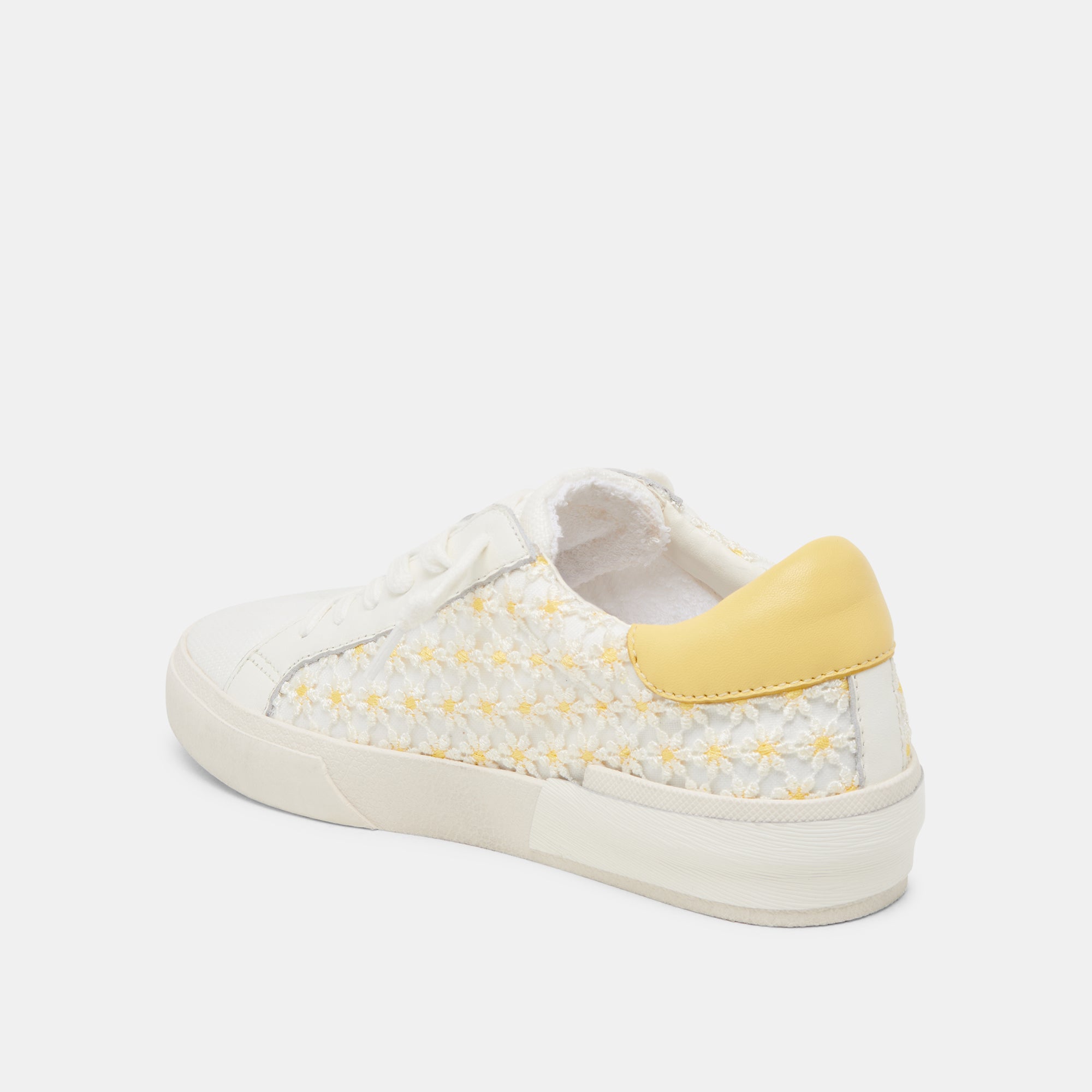 ZINA Floral Sneakers for Women - White & Yellow Floral Mesh Fashion Shoes - Comfortable Walking & Casual Outfit Pairing