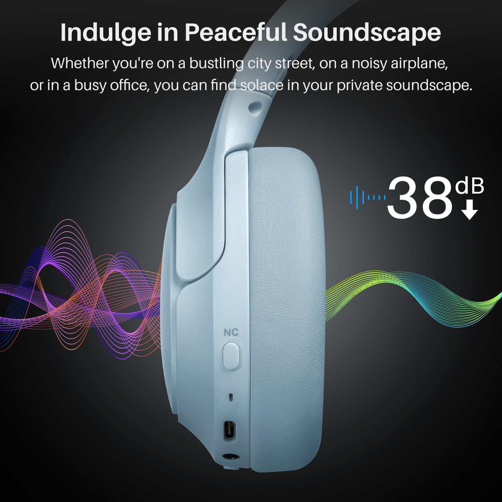 TOZO HT2 Hybrid Active Noise Cancelling Wireless Headphones - 60H Playtime, Hi-Res Audio, Deep Bass, Foldable & Lightweight Over-Ear Bluetooth Headphones for Workout, Travel & Office Use
