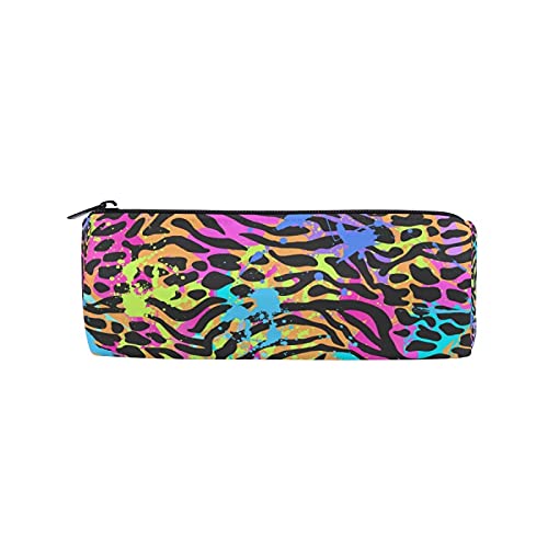 Rainbow Leopard Print Zippered Pencil Case - Cute Animal Print Pen Pouch for School, Office & Travel - Stationery Organizer & Makeup Bag for Kids, Girls, Boys & Adults - Perfect for Backpack, Desk & Cosmetic Storage